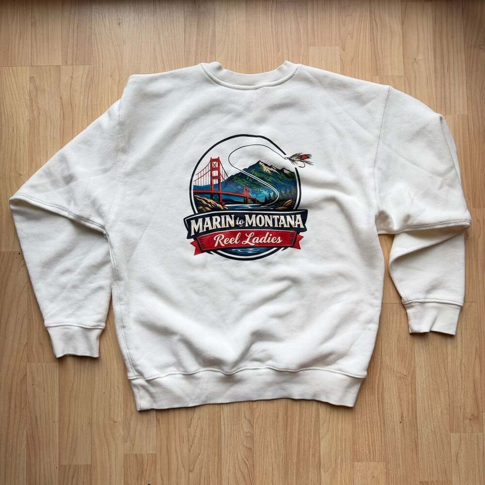 Organic Cotton Oversized White Elwood Fishing Crewneck Sweatshirt Unisex